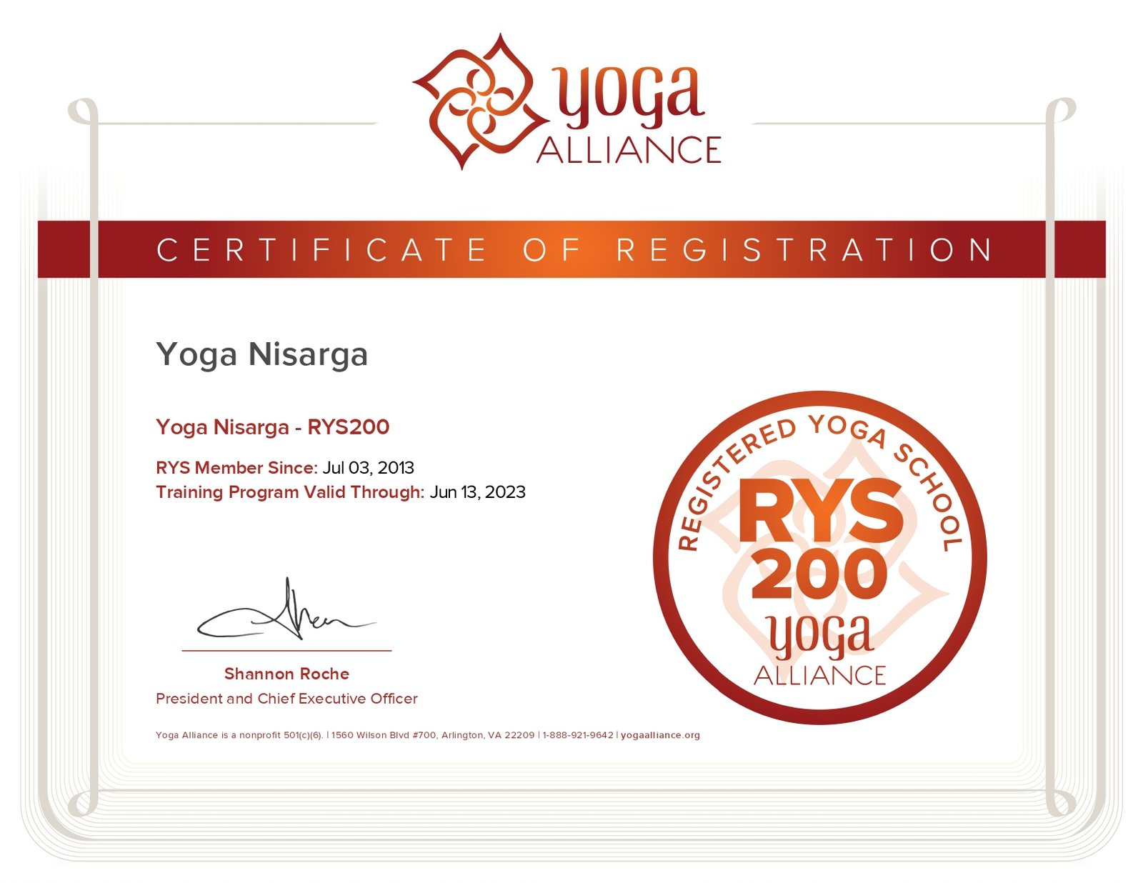 Yoga Certificate